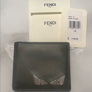Fendi Men's Dark Gray/ Green Leather Wallet